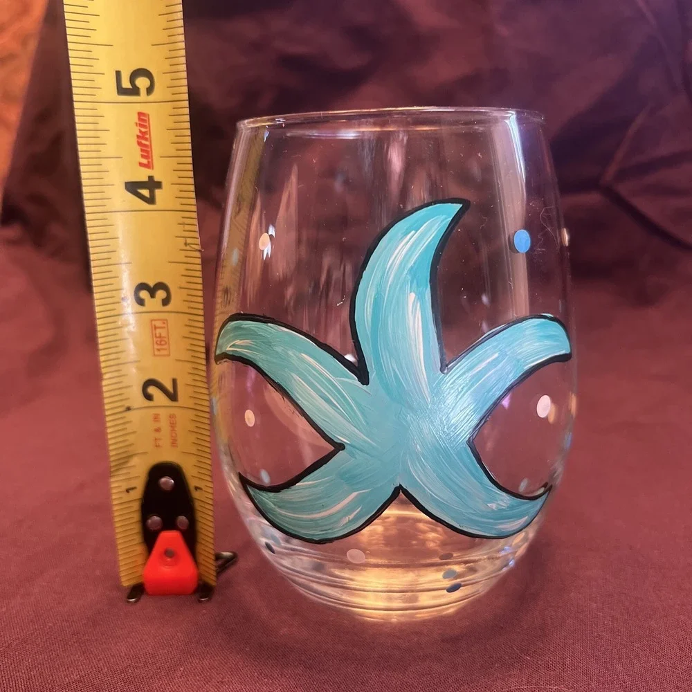 Hand painted stemless wine glass - one glass